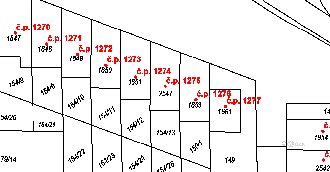 Uničov 1275 na parcele st. 2547 v KÚ Uničov, Katastrální mapa