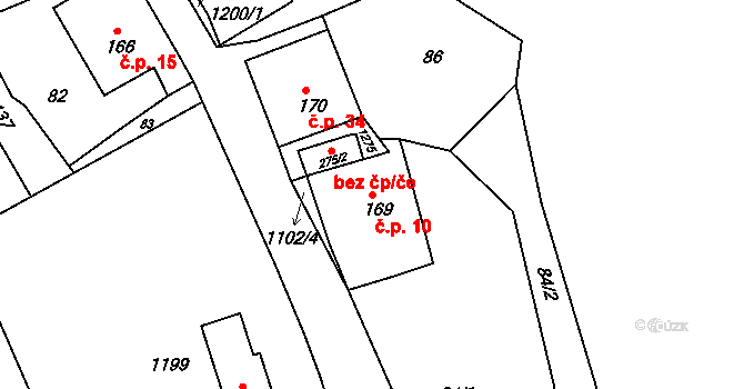 Rožmberk nad Vltavou 10 na parcele st. 169 v KÚ Rožmberk nad Vltavou, Katastrální mapa