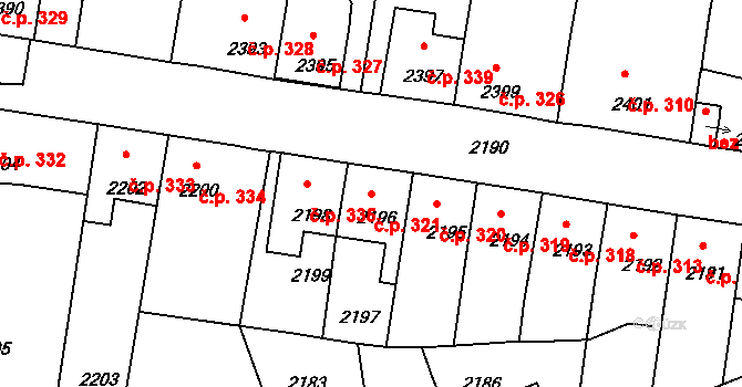 Mimoň I 321, Mimoň na parcele st. 2196 v KÚ Mimoň, Katastrální mapa