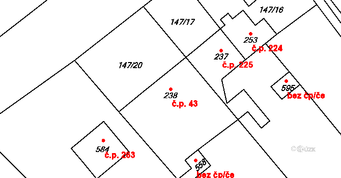 Sulejovice 43 na parcele st. 238 v KÚ Sulejovice, Katastrální mapa