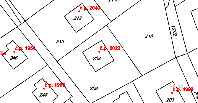 Rožnov pod Radhoštěm 2023 na parcele st. 208 v KÚ Tylovice, Katastrální mapa