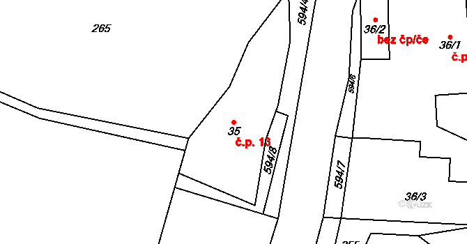Štidla 13, Střevač na parcele st. 35 v KÚ Nadslav, Katastrální mapa
