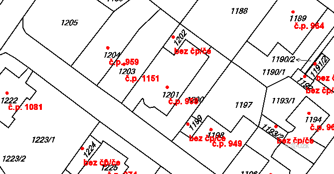 Duchcov 958 na parcele st. 1201 v KÚ Duchcov, Katastrální mapa