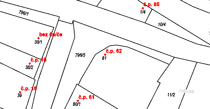 Kobeřice 62, Hradčany-Kobeřice na parcele st. 81 v KÚ Kobeřice, Katastrální mapa
