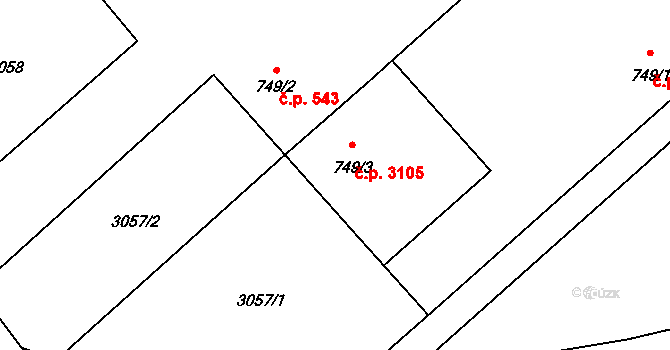 Břeclav 3105 na parcele st. 749/3 v KÚ Břeclav, Katastrální mapa