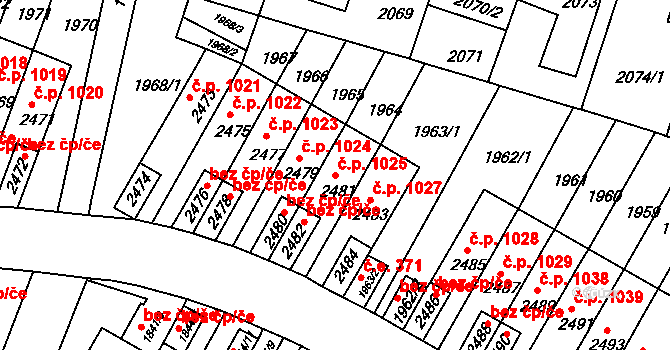 Husovice 1025, Brno na parcele st. 2481 v KÚ Husovice, Katastrální mapa