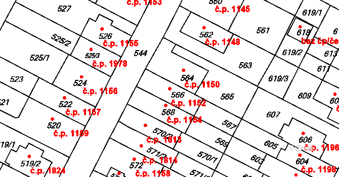 Černá Pole 1152, Brno na parcele st. 566 v KÚ Černá Pole, Katastrální mapa