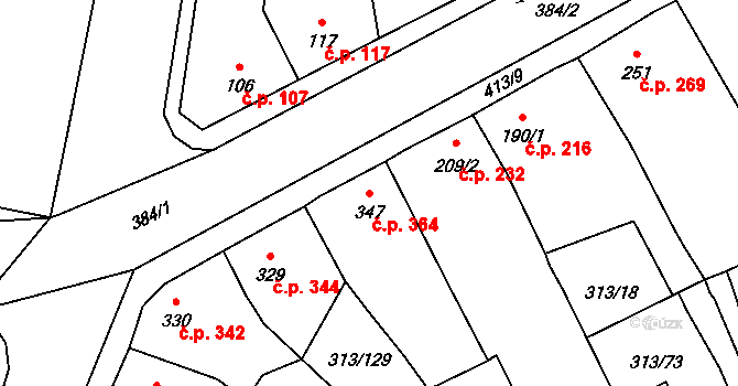 Černčice 364 na parcele st. 347 v KÚ Černčice u Loun, Katastrální mapa