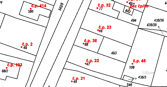 Horoušánky 38, Horoušany na parcele st. 88 v KÚ Horoušany, Katastrální mapa