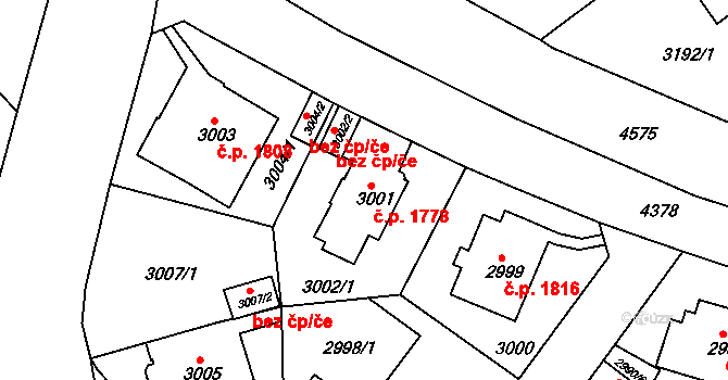 Teplice 1778 na parcele st. 3001 v KÚ Teplice, Katastrální mapa