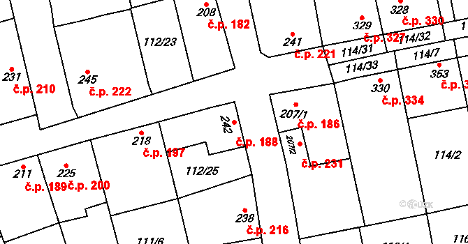 Veltrusy 188 na parcele st. 242 v KÚ Veltrusy, Katastrální mapa