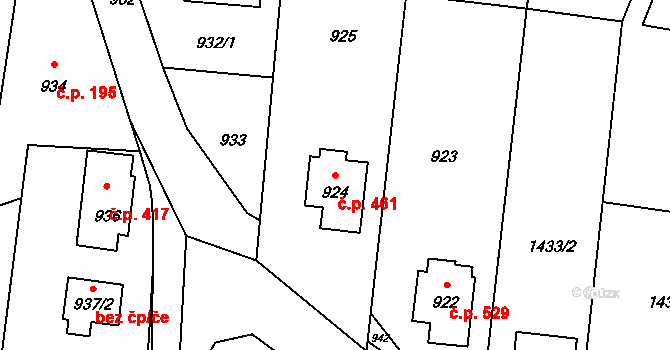 Jablůnka 461 na parcele st. 924 v KÚ Jablůnka, Katastrální mapa