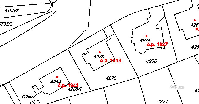 Smíchov 1913, Praha na parcele st. 4278 v KÚ Smíchov, Katastrální mapa