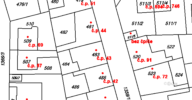 Vokovice 43, Praha na parcele st. 483 v KÚ Vokovice, Katastrální mapa