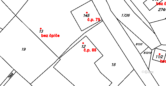 Kohoutov 85 na parcele st. 12 v KÚ Kohoutov, Katastrální mapa