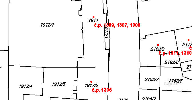 Vršovice 1307,1308,1309, Praha na parcele st. 1911 v KÚ Vršovice, Katastrální mapa