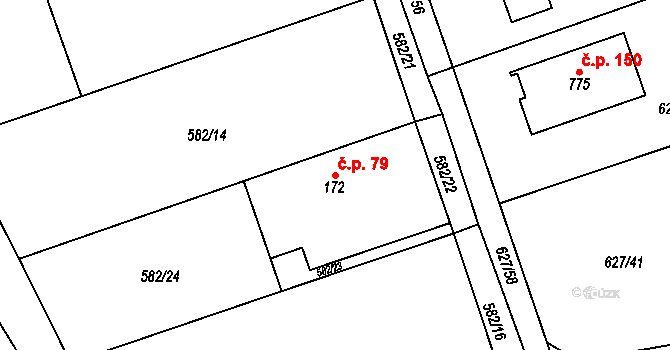 Svinaře 79 na parcele st. 172 v KÚ Svinaře, Katastrální mapa