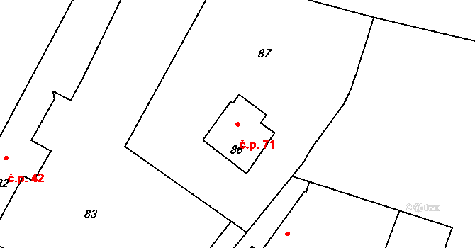 Háje 71 na parcele st. 86 v KÚ Háje u Příbramě, Katastrální mapa