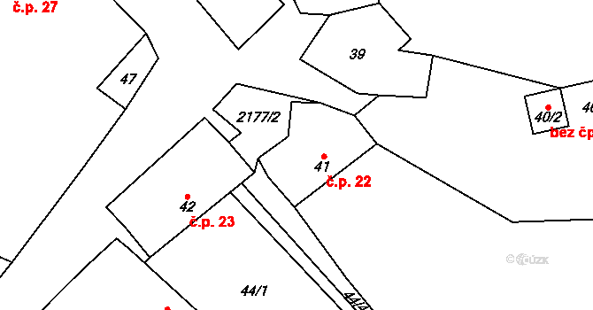Čečelovice 22 na parcele st. 41 v KÚ Čečelovice, Katastrální mapa