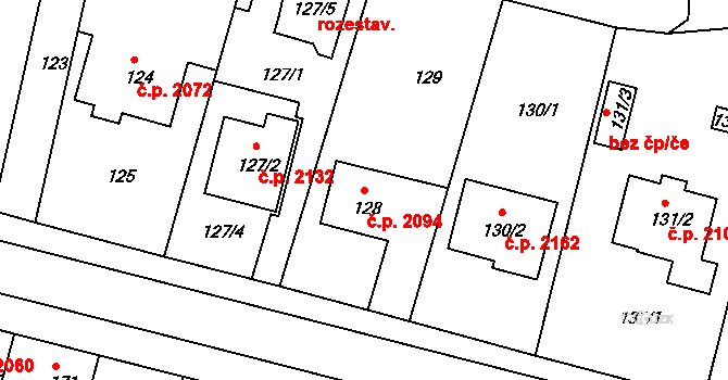 České Budějovice 2 2094, České Budějovice na parcele st. 128 v KÚ Haklovy Dvory, Katastrální mapa