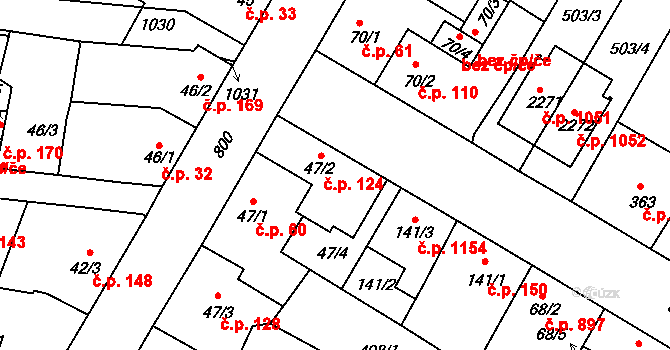 Sezimovo Ústí 124 na parcele st. 47/2 v KÚ Sezimovo Ústí, Katastrální mapa