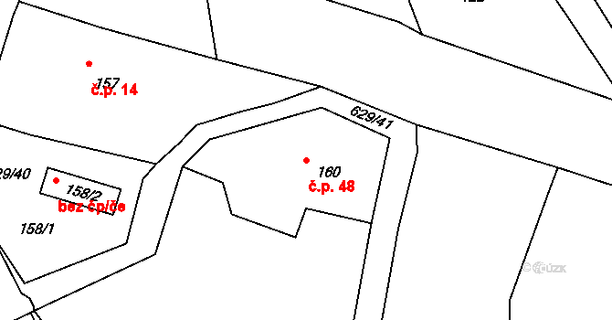 Dobranov 48, Česká Lípa na parcele st. 160 v KÚ Dobranov, Katastrální mapa