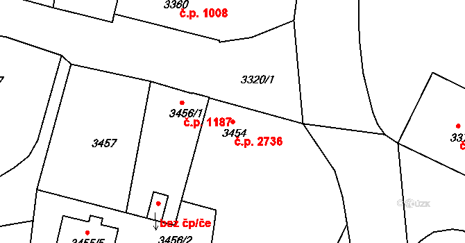 Česká Lípa 2736 na parcele st. 3454 v KÚ Česká Lípa, Katastrální mapa