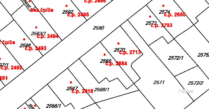 Chomutov 2684 na parcele st. 2569 v KÚ Chomutov II, Katastrální mapa