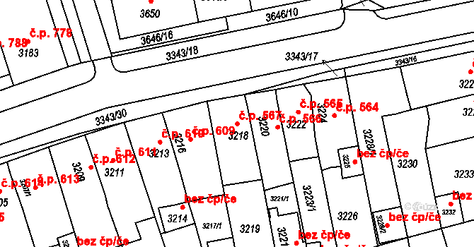 Jirkov 567 na parcele st. 3218 v KÚ Jirkov, Katastrální mapa