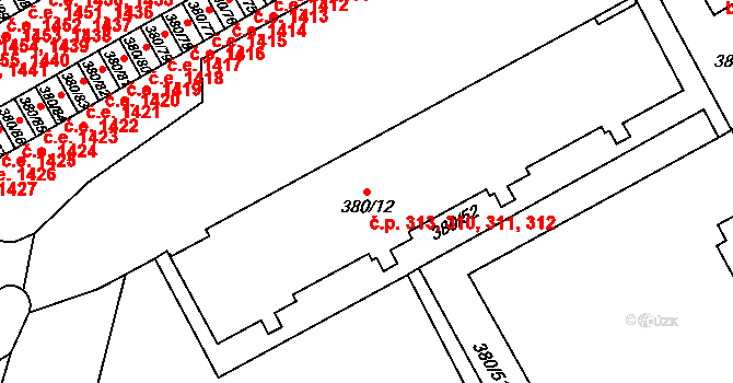 Újezdské Předměstí 310,311,312,313, Bílina na parcele st. 380/12 v KÚ Bílina-Újezd, Katastrální mapa