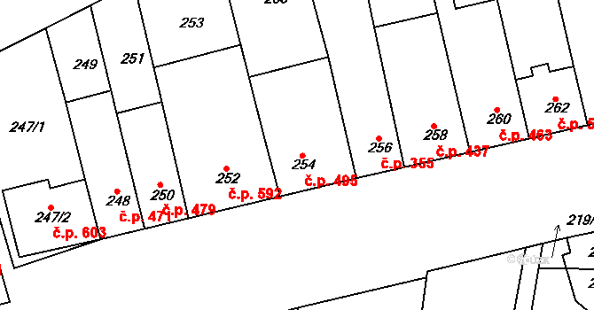 Blučina 495 na parcele st. 254 v KÚ Blučina, Katastrální mapa