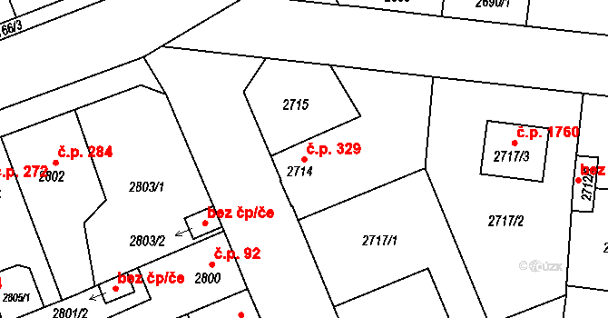 Bolevec 329, Plzeň na parcele st. 2714 v KÚ Bolevec, Katastrální mapa