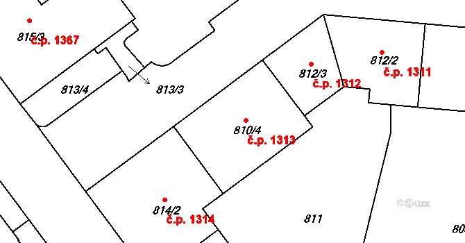 Kunratice 1313, Praha na parcele st. 810/4 v KÚ Kunratice, Katastrální mapa