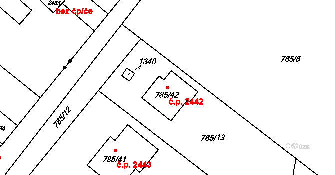 Rožnov pod Radhoštěm 2442 na parcele st. 785/42 v KÚ Tylovice, Katastrální mapa