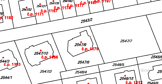 Komín 1175, Brno na parcele st. 2547/9 v KÚ Komín, Katastrální mapa