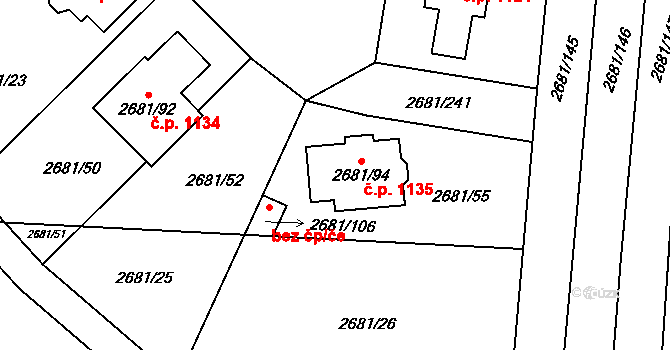 Bučovice 1135 na parcele st. 2681/94 v KÚ Bučovice, Katastrální mapa