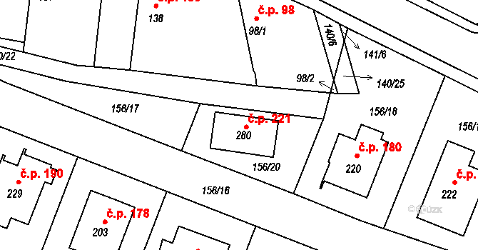 Dublovice 221 na parcele st. 280 v KÚ Dublovice, Katastrální mapa
