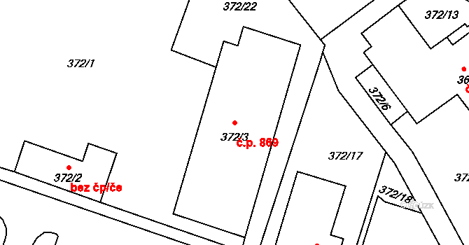 Podbořany 869 na parcele st. 372/3 v KÚ Podbořany, Katastrální mapa