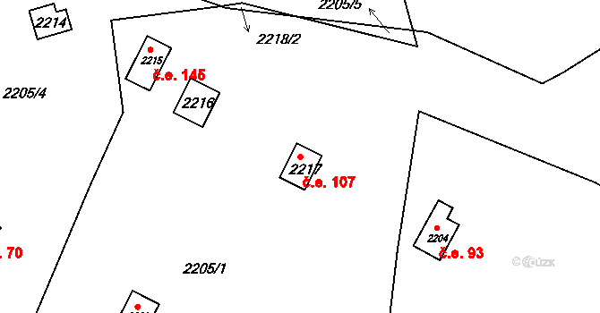 Strkov 107, Planá nad Lužnicí na parcele st. 2217 v KÚ Planá nad Lužnicí, Katastrální mapa