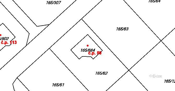Pod Rohem 59, Jenišov na parcele st. 165/684 v KÚ Jenišov, Katastrální mapa