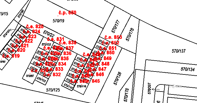 Vyškov-Předměstí 851, Vyškov na parcele st. 570/122 v KÚ Vyškov, Katastrální mapa