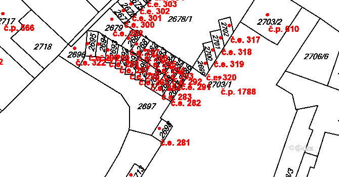 Děčín VI-Letná 282, Děčín na parcele st. 2687 v KÚ Podmokly, Katastrální mapa