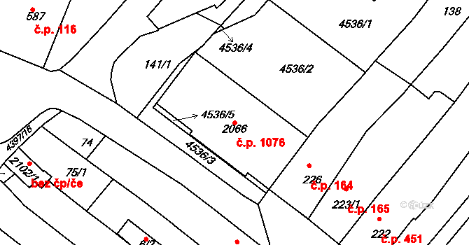 Valašské Klobouky 1076 na parcele st. 2066 v KÚ Valašské Klobouky, Katastrální mapa