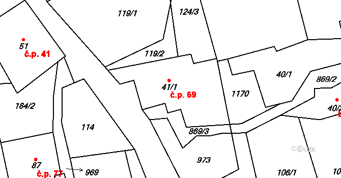 Palič 69, Lipová na parcele st. 41/1 v KÚ Palič, Katastrální mapa