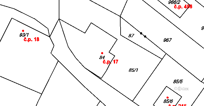 Dolní Ves 17, Fryšták na parcele st. 84 v KÚ Dolní Ves, Katastrální mapa