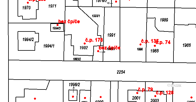 Praha 40454720 na parcele st. 1993/3 v KÚ Ruzyně, Katastrální mapa