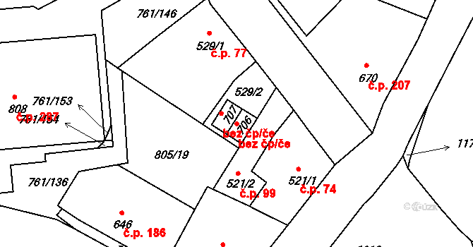 Děčín 40697720 na parcele st. 706 v KÚ Bynov, Katastrální mapa