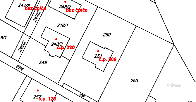 Děhylov 206 na parcele st. 251 v KÚ Děhylov, Katastrální mapa