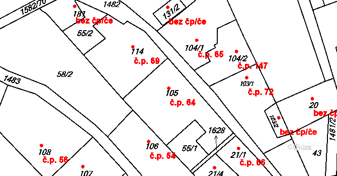 Vršovice 64 na parcele st. 105 v KÚ Vršovice u Opavy, Katastrální mapa