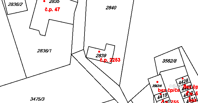 Řečkovice 2253, Brno na parcele st. 2839 v KÚ Řečkovice, Katastrální mapa